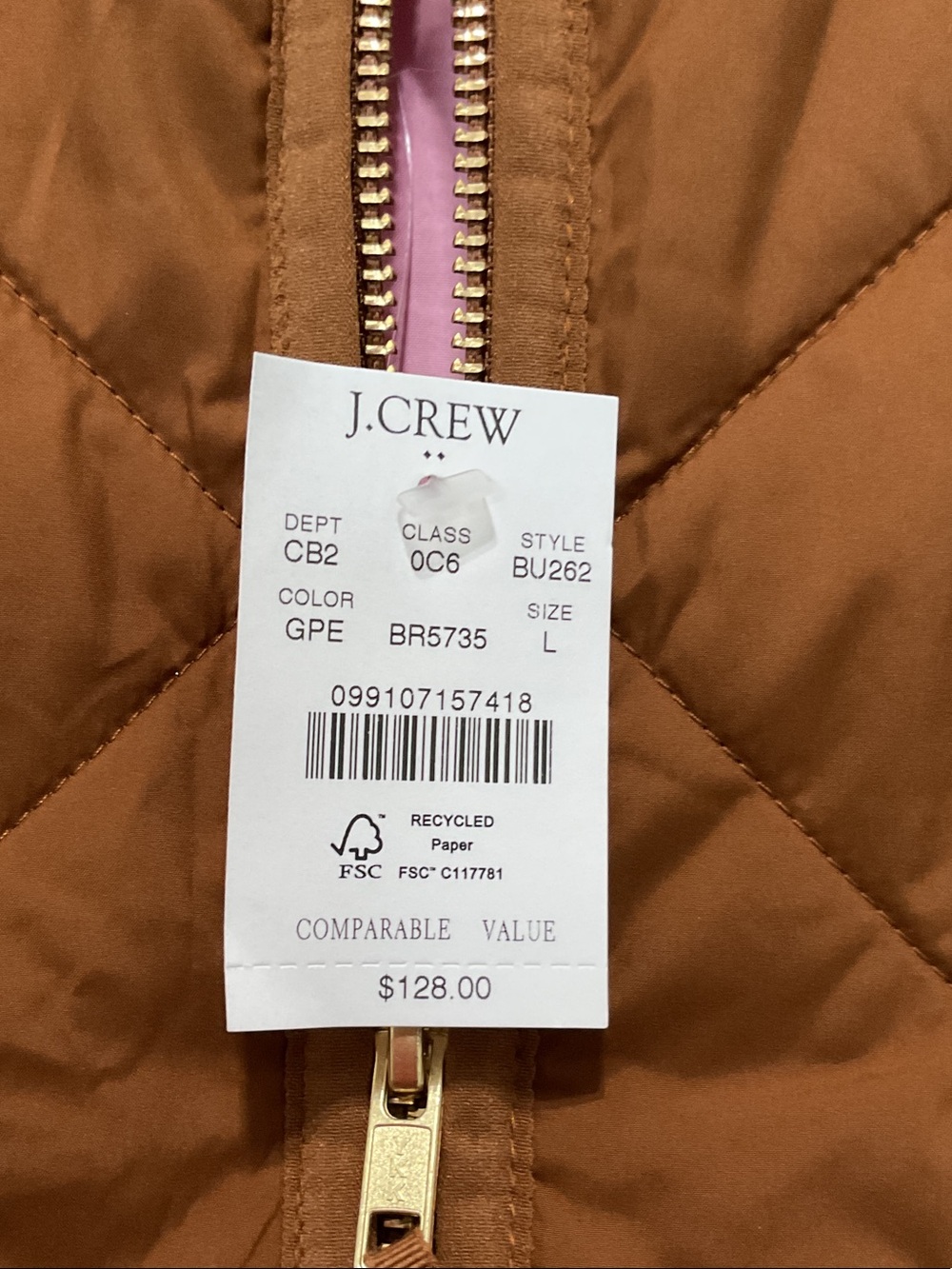 J. Crew Quilted Vest in Rich Brown with Gold Hardware - Picture 2 of 5